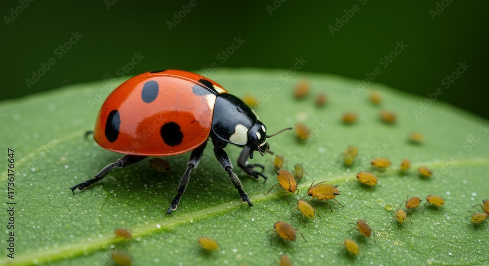 Fototapeta premium Close-up of green aphid insect on leaf, symbol of pests and agriculture impact, perfect for biology, entomology, and farming themes.