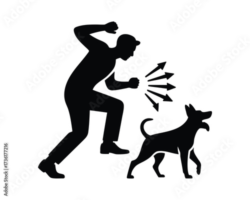 Aggressive Human Interaction with Dog Vector Graphic  Person Yelling at Pet Animal Silhouette for Awareness Concept
