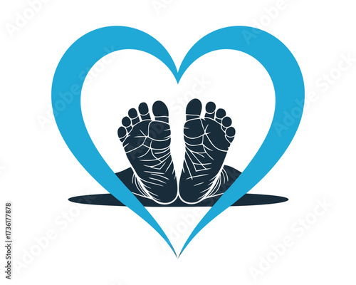 Adorable Baby Footprint Icon with Heart for Birth Announcement and Invitations