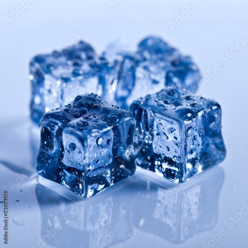 Pile of Wet Ice Cubes with Water Droplets