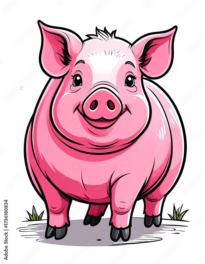 Fototapeta premium Cartoon pig, cheerful, friendly