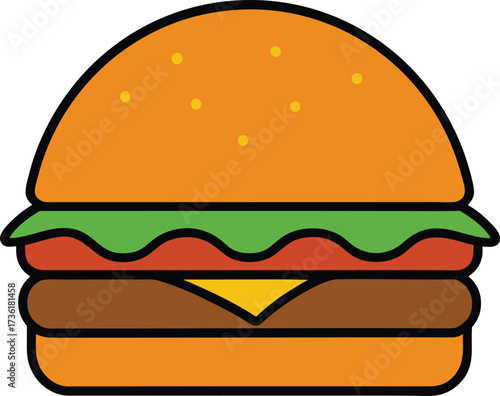 Illustration of a tasty burger with lettuce, tomato, cheese and meat patty