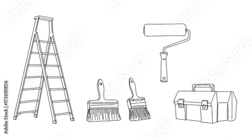 Set of painting tools and ladder, illustration vector EPS icon