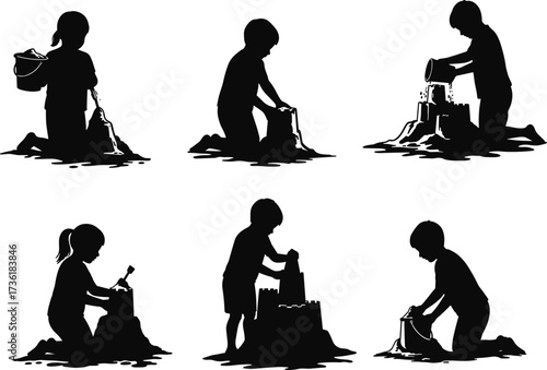 Children building sandcastles, kids playing on beach, summer fun activity, childhood creativity, seaside playtime, outdoor recreation, holiday relaxation, vacation memories