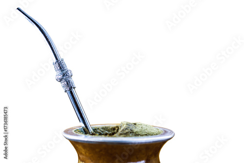 chimarrão gourd, typical drink from brazil, south america, herbs and infusion, chimarrão paraphernalia on white background