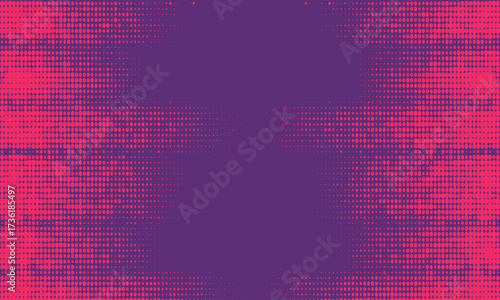 Abstract halftone background with pink and purple gradient dots creating a retro pop art effect. Modern digital texture ideal for posters, comics, web design, and creative graphic illustration project