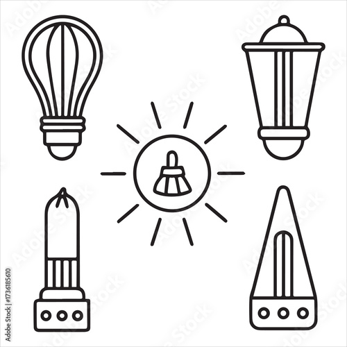 xenon lamp icons set outline