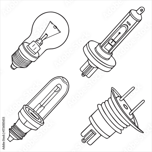 xenon lamp icons set outline
