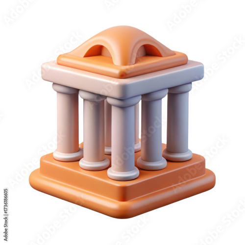 3d cartoon bank building with columns isolated on transparent background