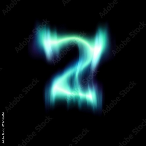 Digit 2 Aurora Lights Letters Overlays Collection Featuring Magical Northern Lights Text Effects and Stylish Typography Elements for Commercial Design and Digital Media Projects