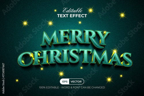 Merry Christmas Text Effect Green Golden Style. Editable Text Effect.