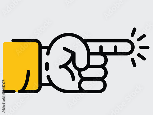 Hand pointer icon with a clicking index finger. A simple vector graphic illustration representing a touch gesture, user interface button, or digital command