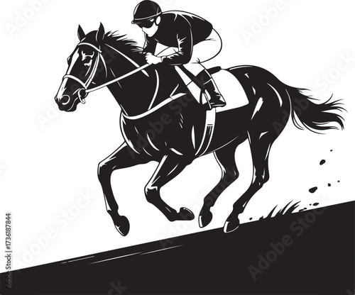 Jockey riding horse silhouette vector
