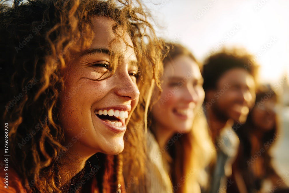 Obraz premium Friends Laughing Together, One Person in Sharp Focus