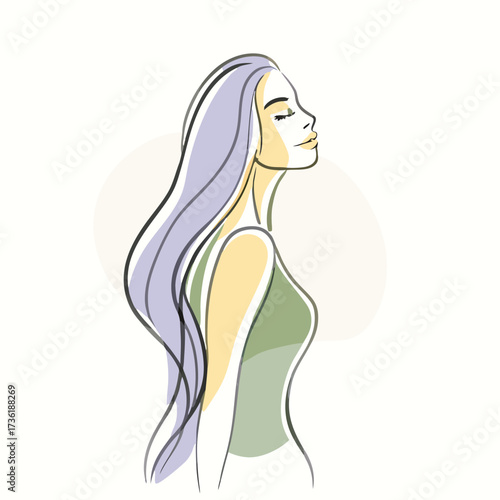 Stylized illustration of a woman with long flowing hair in profile vector illustration