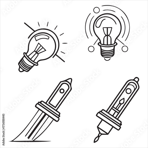 xenon lamp icons set outline