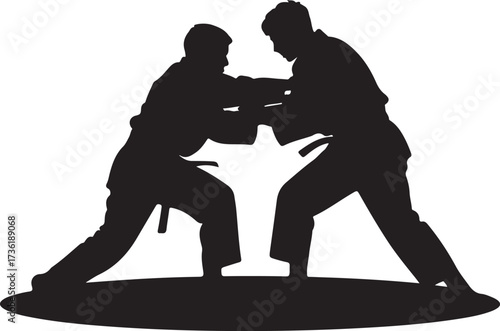Judo mat fighters silhouette vector