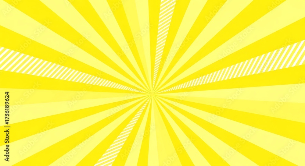 Fototapeta premium Bright yellow and white radial burst pattern with diagonal stripes accent