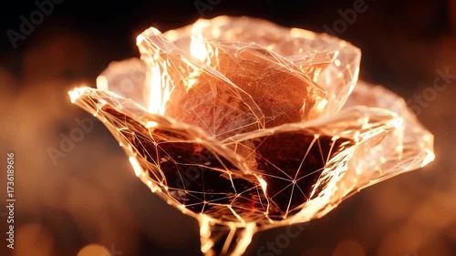 Golden rose with geometric patterns in abstract digital art