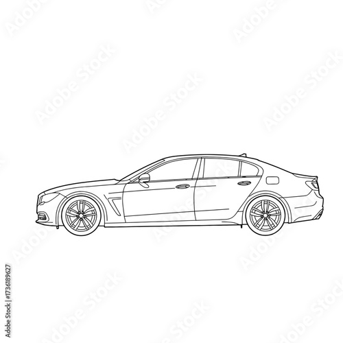 Outline illustration of a luxury sedan car, EPS Vector file for graphic design and automotive concepts