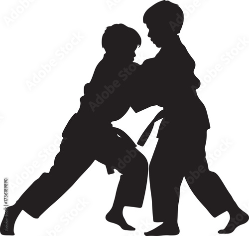 Kids judo practice silhouette vector