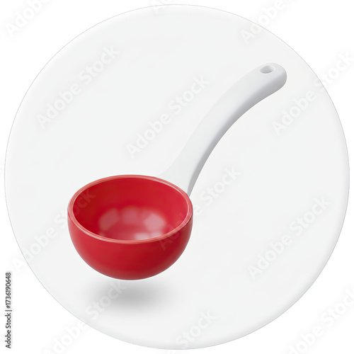 A vibrant red and white kitchen measuring spoon, rendered in a clean 3D style, perfectly isolated on a bright white background, symbolizing precision in cooking and baking.