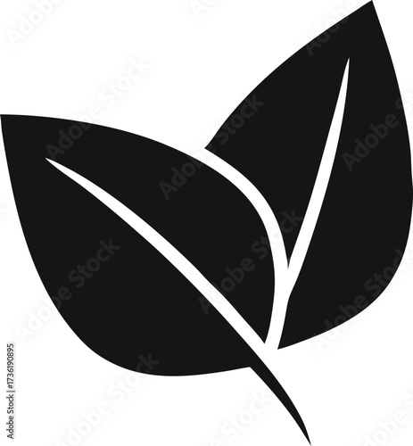 Black silhouette of two overlapping leaves on white background vector illustration