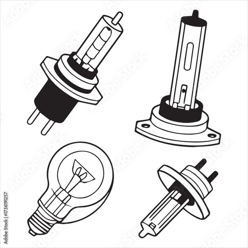 xenon lamp icons set outline