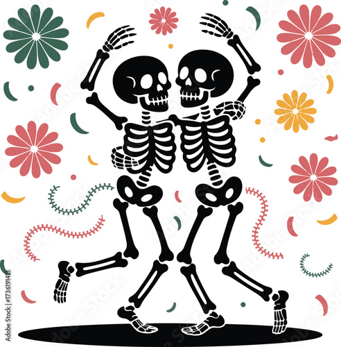 Skeleton dancers silhouette vector