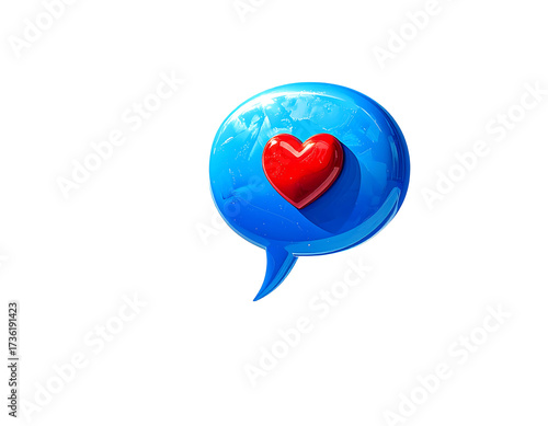 Red heart inside blue speech bubble isolated on transparent background