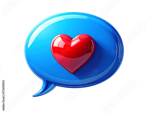 Red heart inside blue speech bubble isolated on transparent background