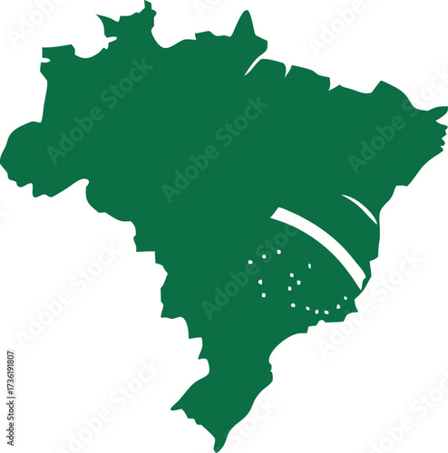 Green silhouette of Brazil map with white stars and band vector illustration