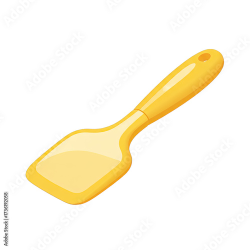 A vibrant yellow silicone kitchen spatula with a smooth handle is presented as an essential cooking utensil, perfect for baking and flipping food.