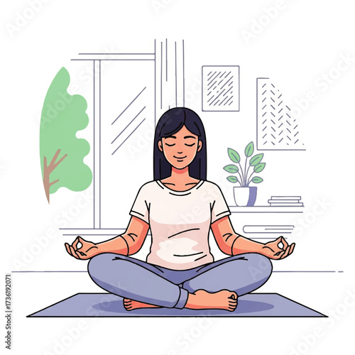 Serene Meditation A Vector Illustration of Relaxation and Mindfulness at Home