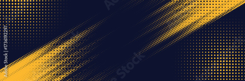 Yellow and black backdrop with dot halftone pattern element. Abstract brush grunge background.