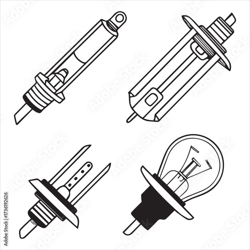 xenon lamp icons set outline