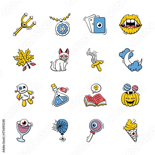Download this amazing spooky halloween hand drawn doodle style icons