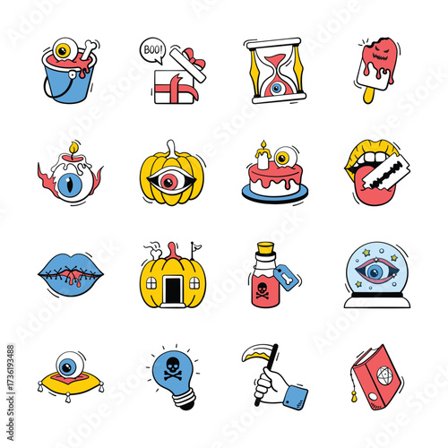 An eye catching set of halloween icons in modern design style, premium vector