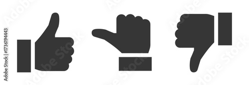 Hand gesture thumbs up down and neutral icons set vector on transparent background