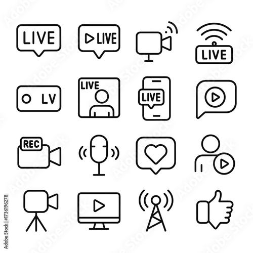 Live stream vector icons. Outline symbols. Line design
