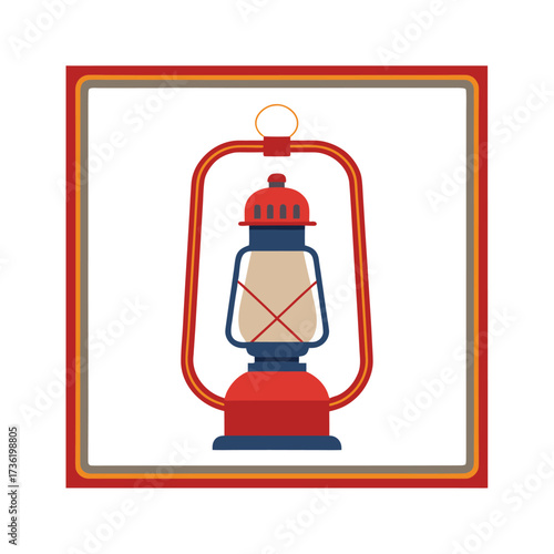 Red and blue kerosene lantern in a frame lamp light