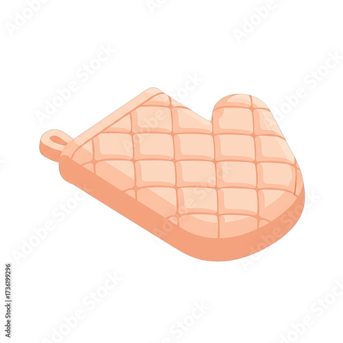 A soft, quilted peach-colored oven mitt, designed for kitchen safety and handling hot dishes, is depicted as a simple graphic illustration on a clean white background.