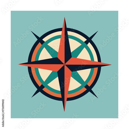 Retro Compass Rose Illustration on Teal Background