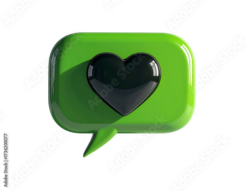 Green chat bubble with black heart icon isolated on transparent background
