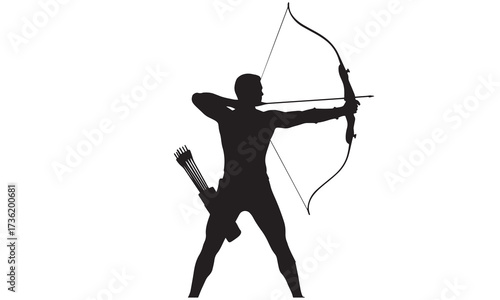 Silhouette of Archer with Bow and Arrow Symbolizing Precision Skill and Focus in Target Practice Archery Sport and Warrior Imagery