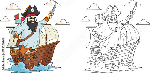 Angry Ghost Pirate Sailing Ship with Sword