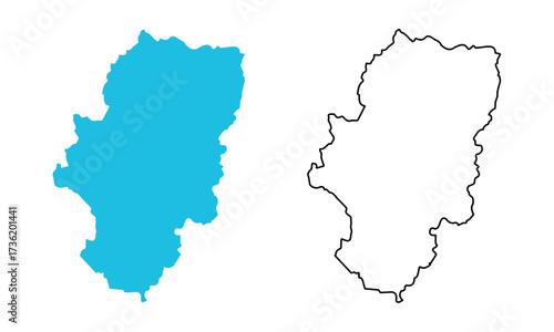 map of Aragon autonomous community of Spain. Map with detailed outlines and blue silhouettes
