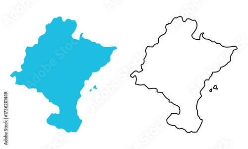 map of Navarre autonomous community of Spain. Map with detailed outlines and blue silhouettes