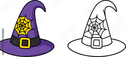 Halloween Witch Hat with Spiderweb and Buckle Coloring Page