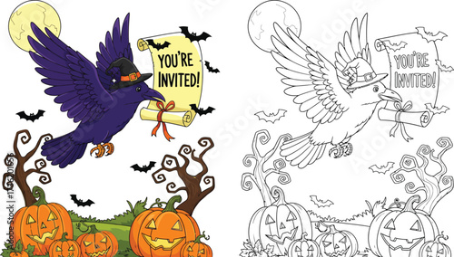 Halloween Raven Delivering Invitation